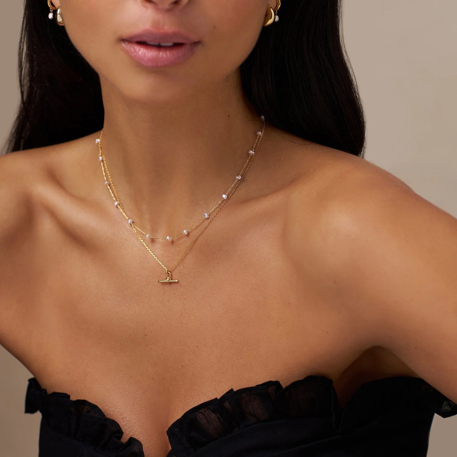 Stationed Pearl Necklace - Pale Gold