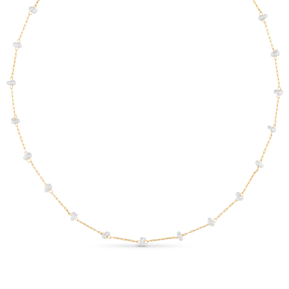 Stationed Pearl Necklace - Pale Gold