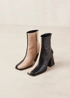South Bicolor Leather Boot - Stone Beige Black