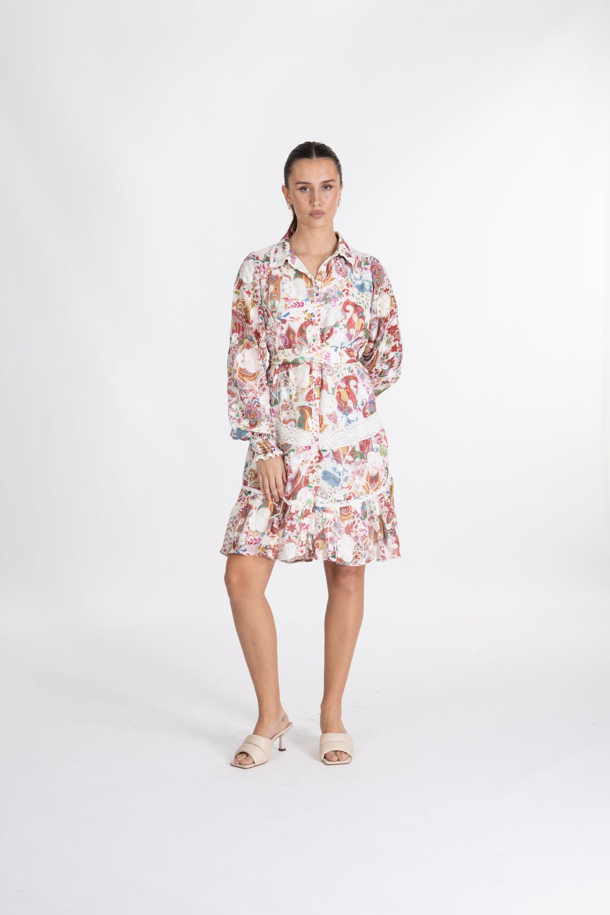 Yasboteh Ls Emb Dress S. - Star White Boteh Aop