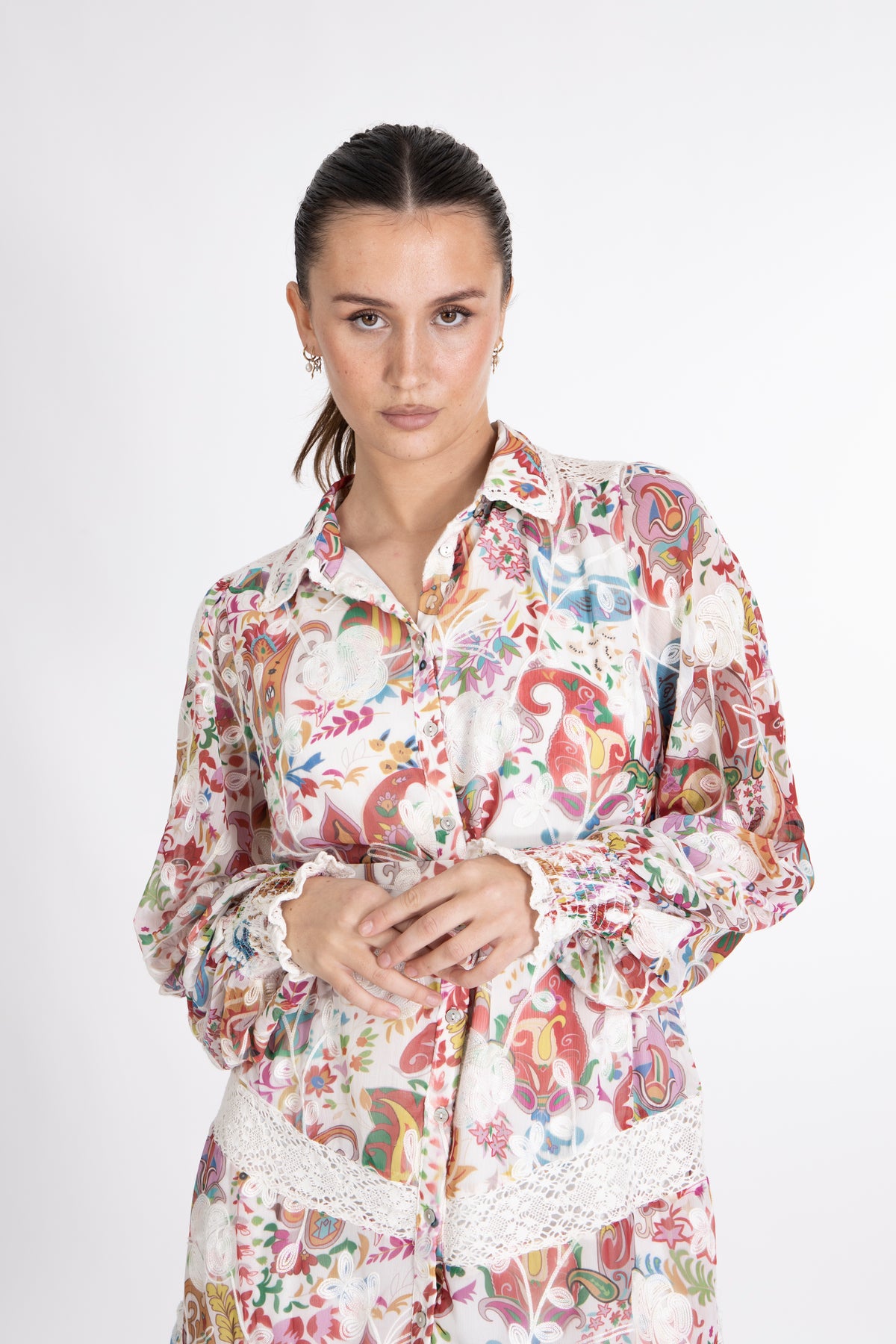 Yasboteh Ls Emb Dress S. - Star White Boteh Aop