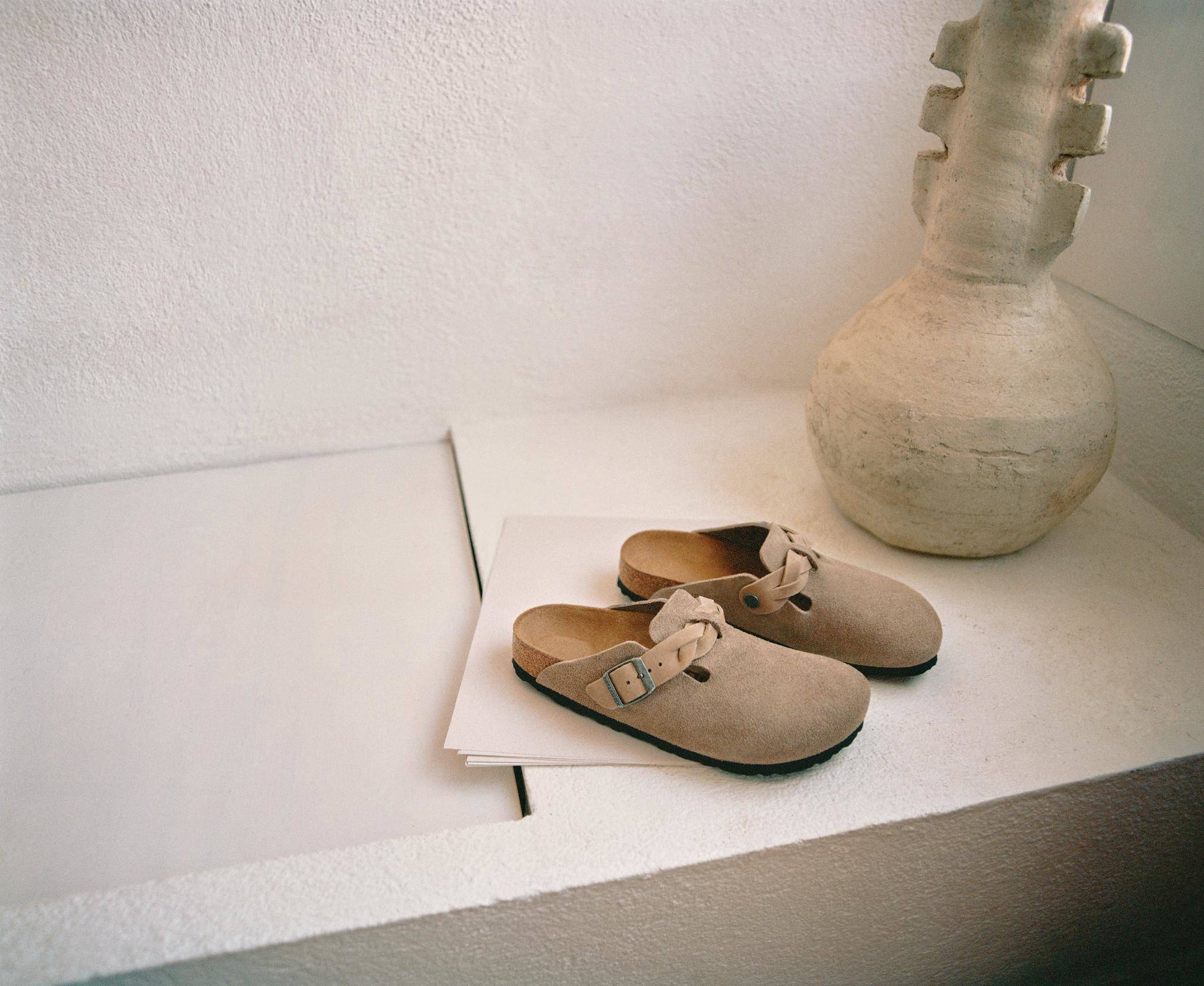 Birkenstock Boston Braided Suede Leather Narrow - Taupe