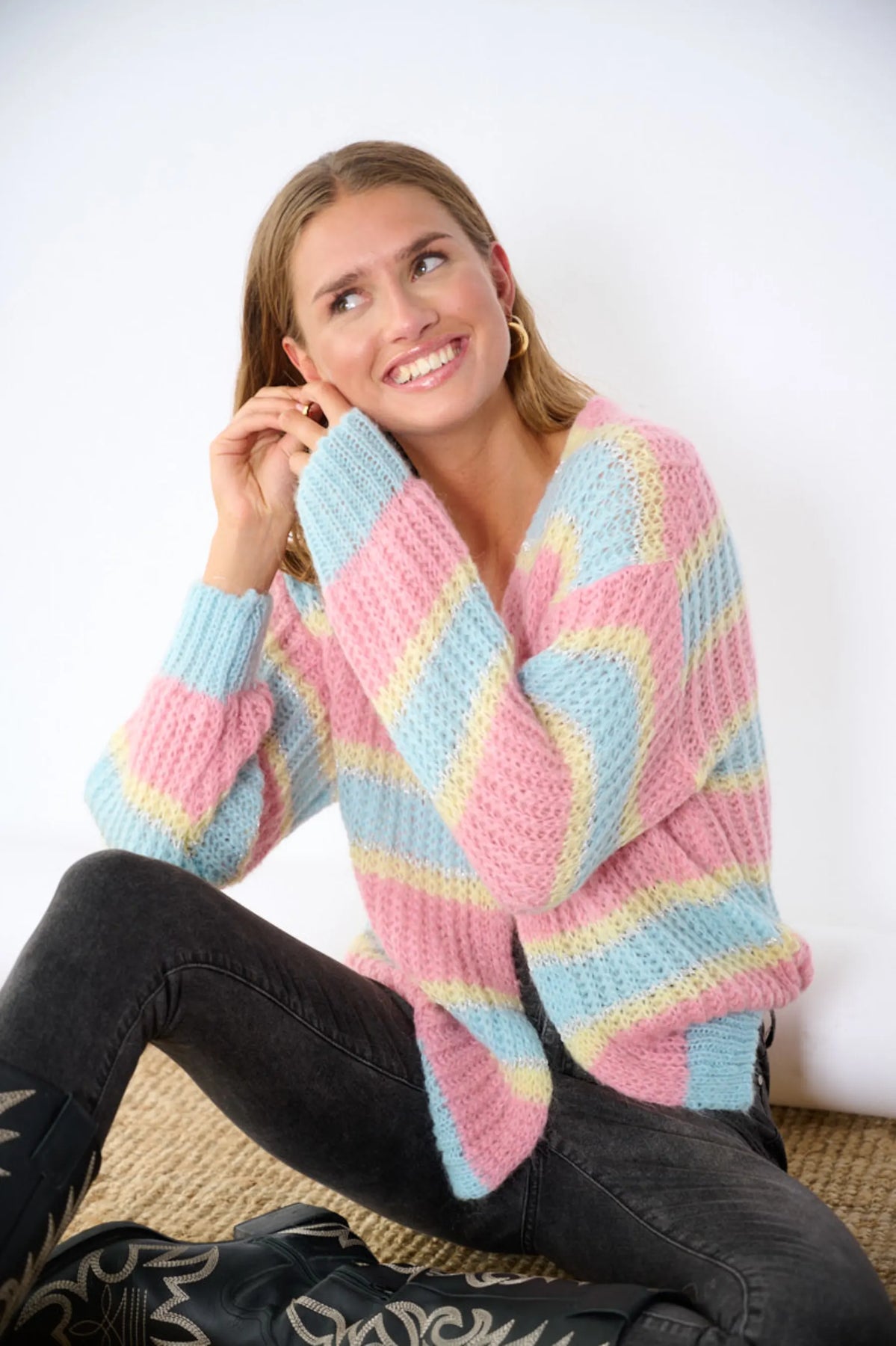 Pacific Knit Cardigan - Light Blue/Rose Mix
