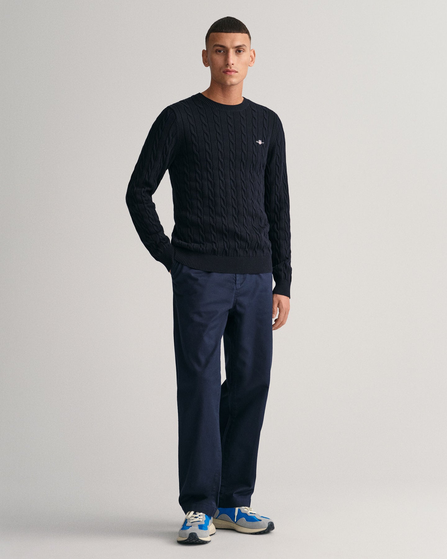 Cotton Cable C-Neck - Evening Blue