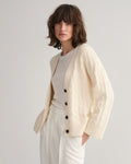 Herringbone V-Neck Cardigan - Cream