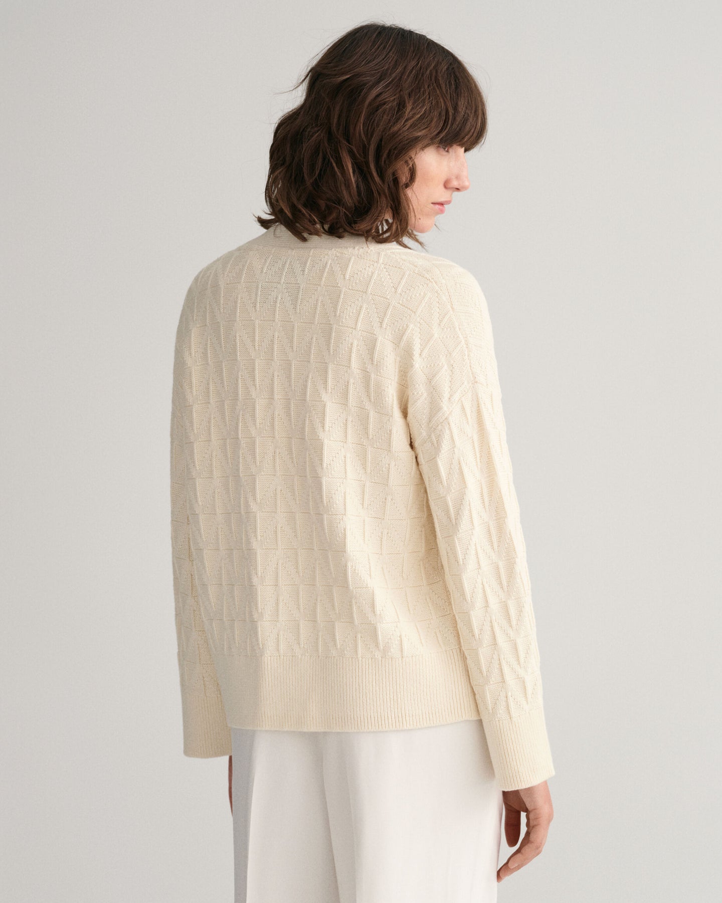 Herringbone V-Neck Cardigan - Cream