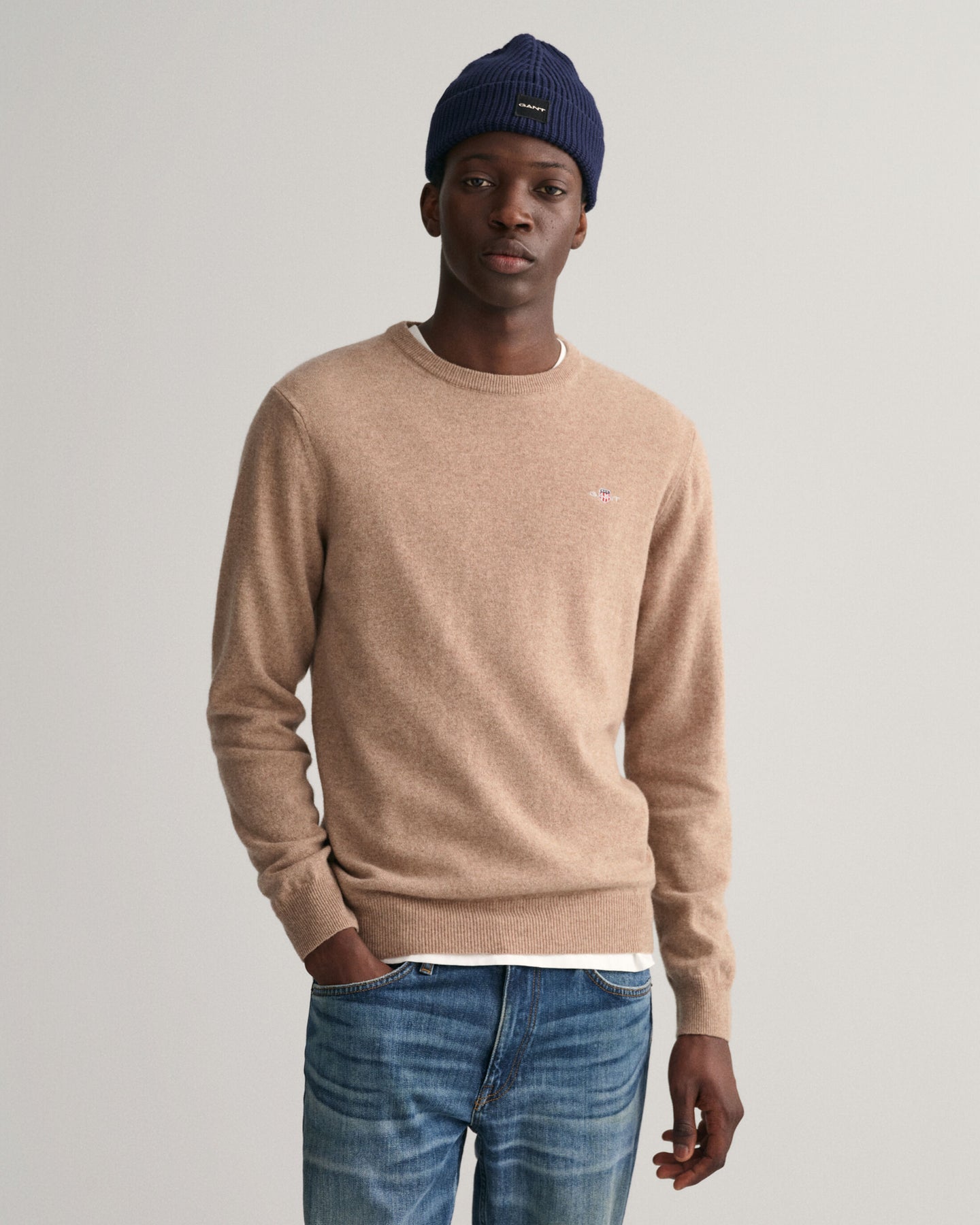 Superfine Lambswool C-Neck - Dark Sand Melange