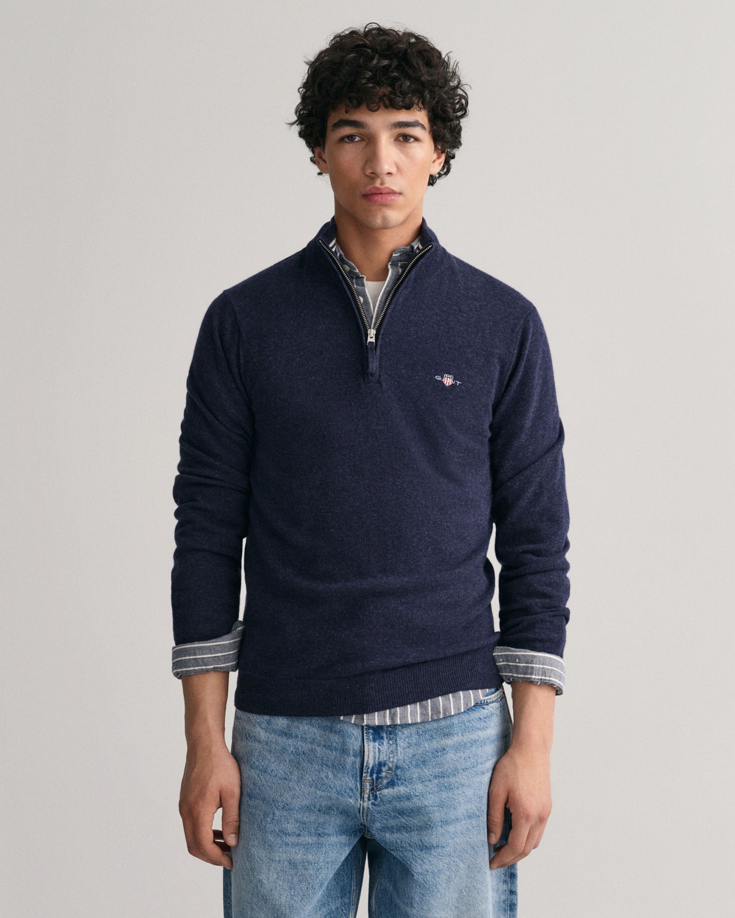 Superfine Lambswool Half Zip - Dark Navy Melange