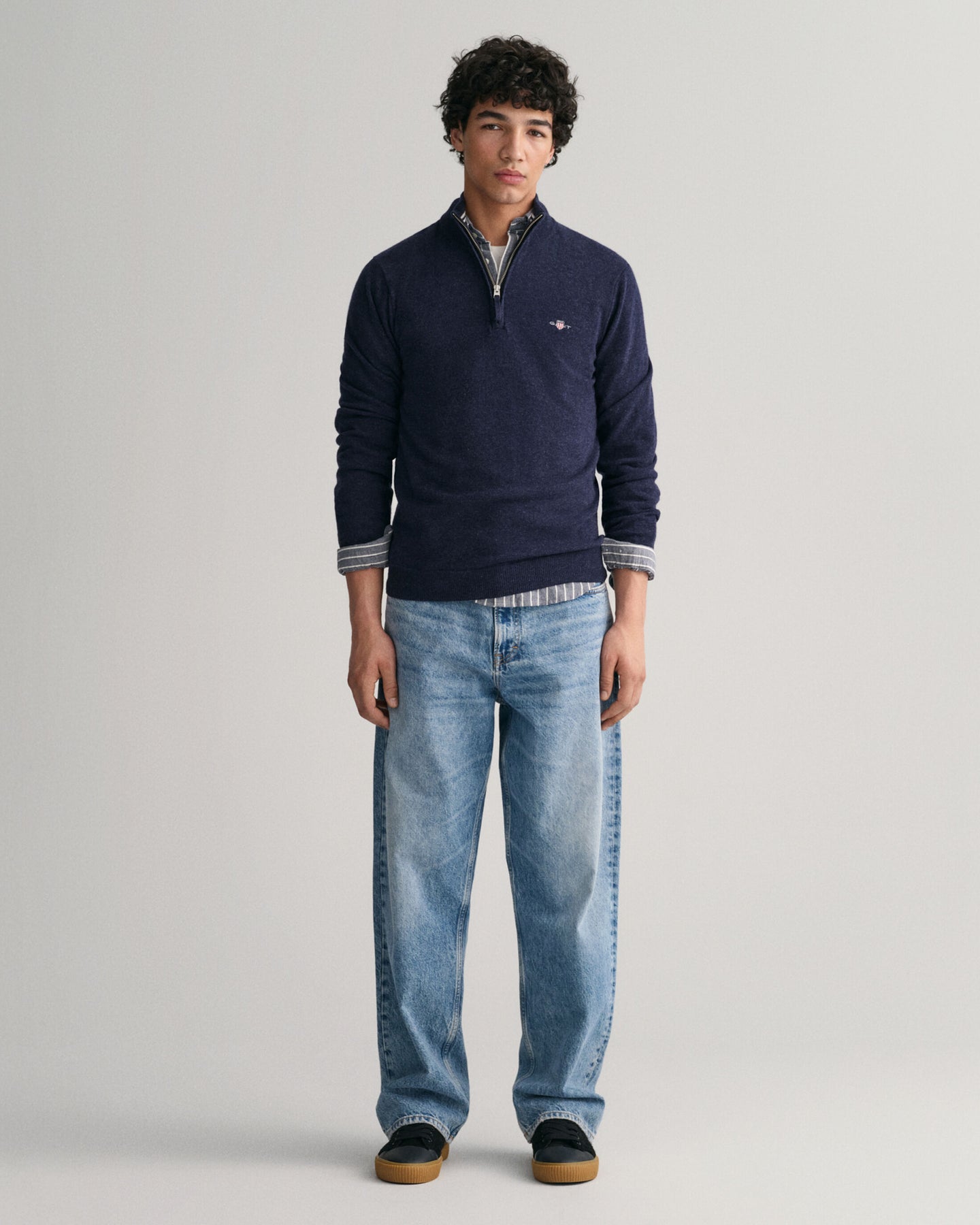 Superfine Lambswool Half Zip - Dark Navy Melange
