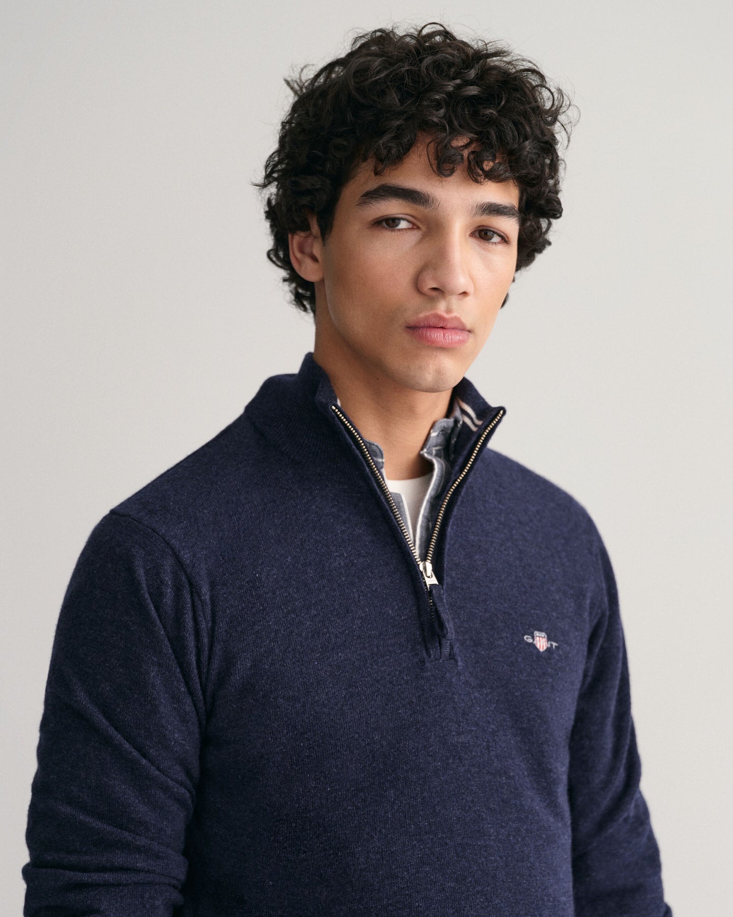 Superfine Lambswool Half Zip - Dark Navy Melange