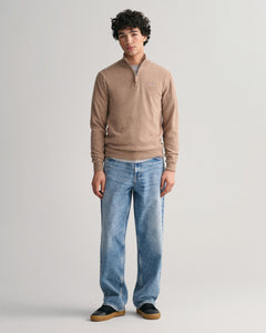 Superfine Lambswool Half Zip - Dark Sand Melange
