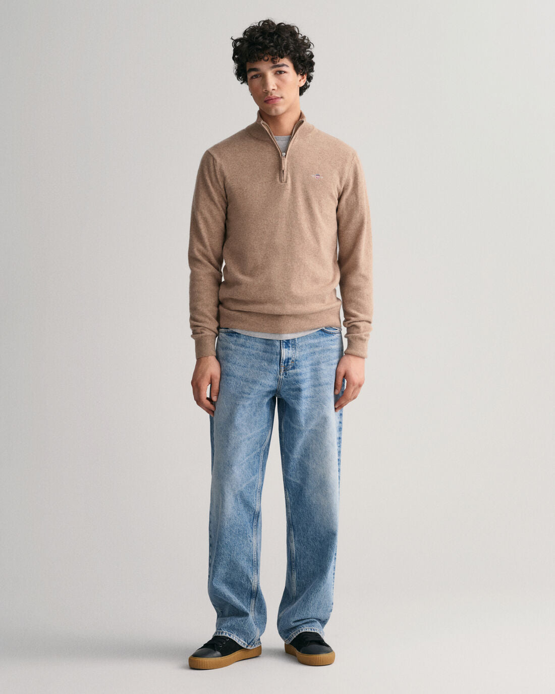 Superfine Lambswool Half Zip - Dark Sand Melange