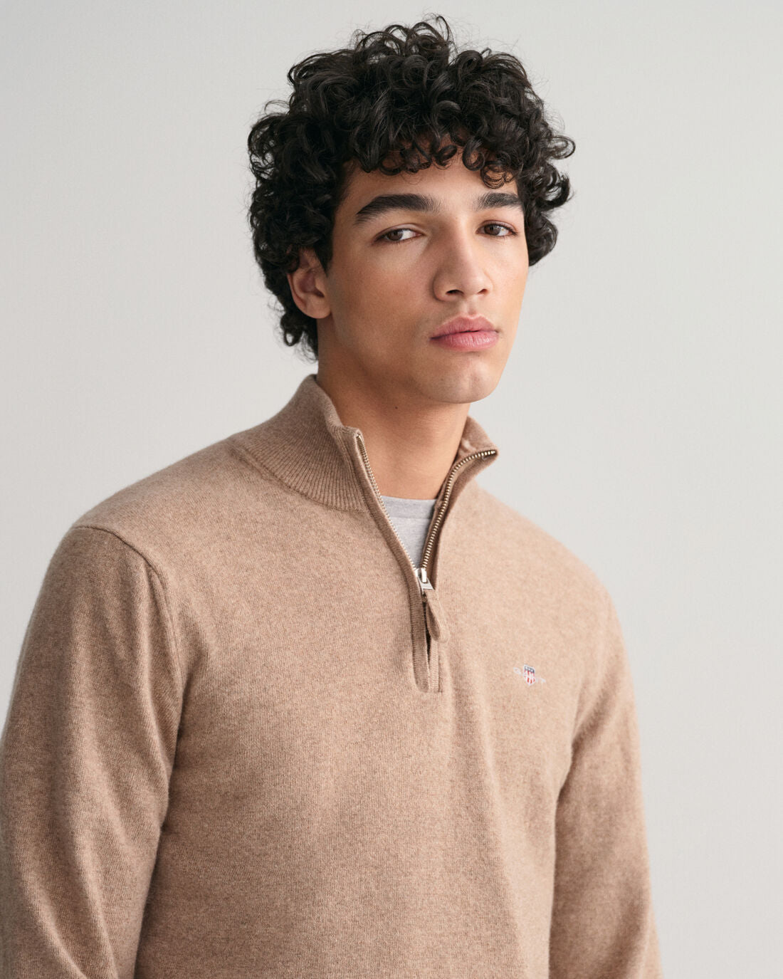 Superfine Lambswool Half Zip - Dark Sand Melange