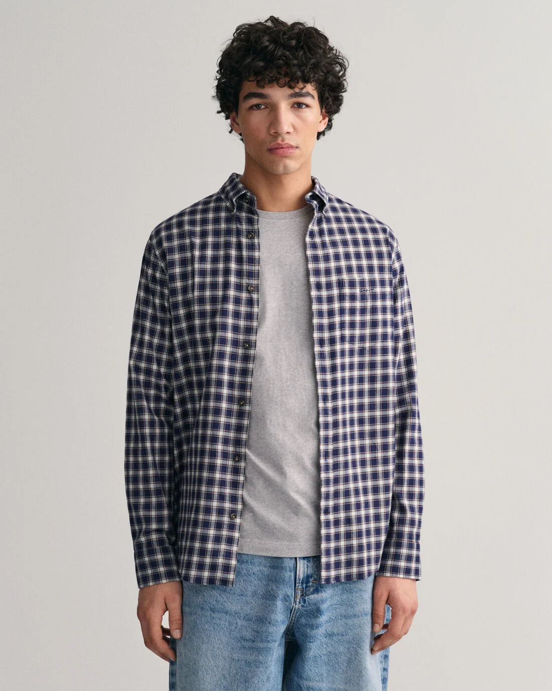 Reg Micro Tartan Flannel Shirt - Classic Blue