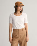 Slim Cot/Ela Ss Scoop Neck Top - White