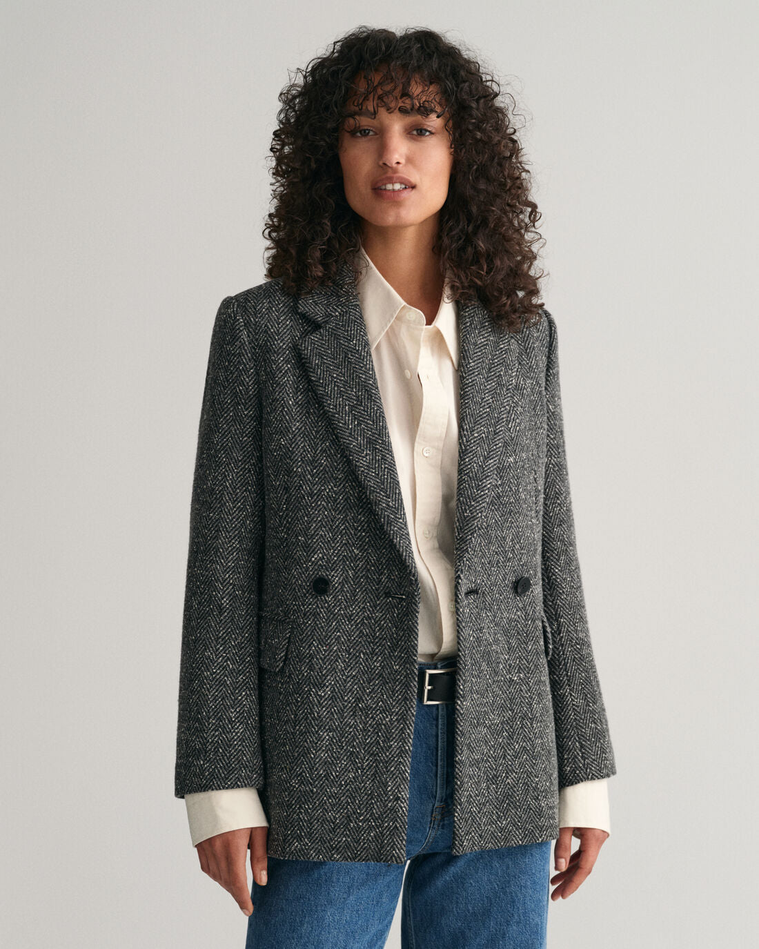 Regular Herringbone Blazer - Antracit Melange