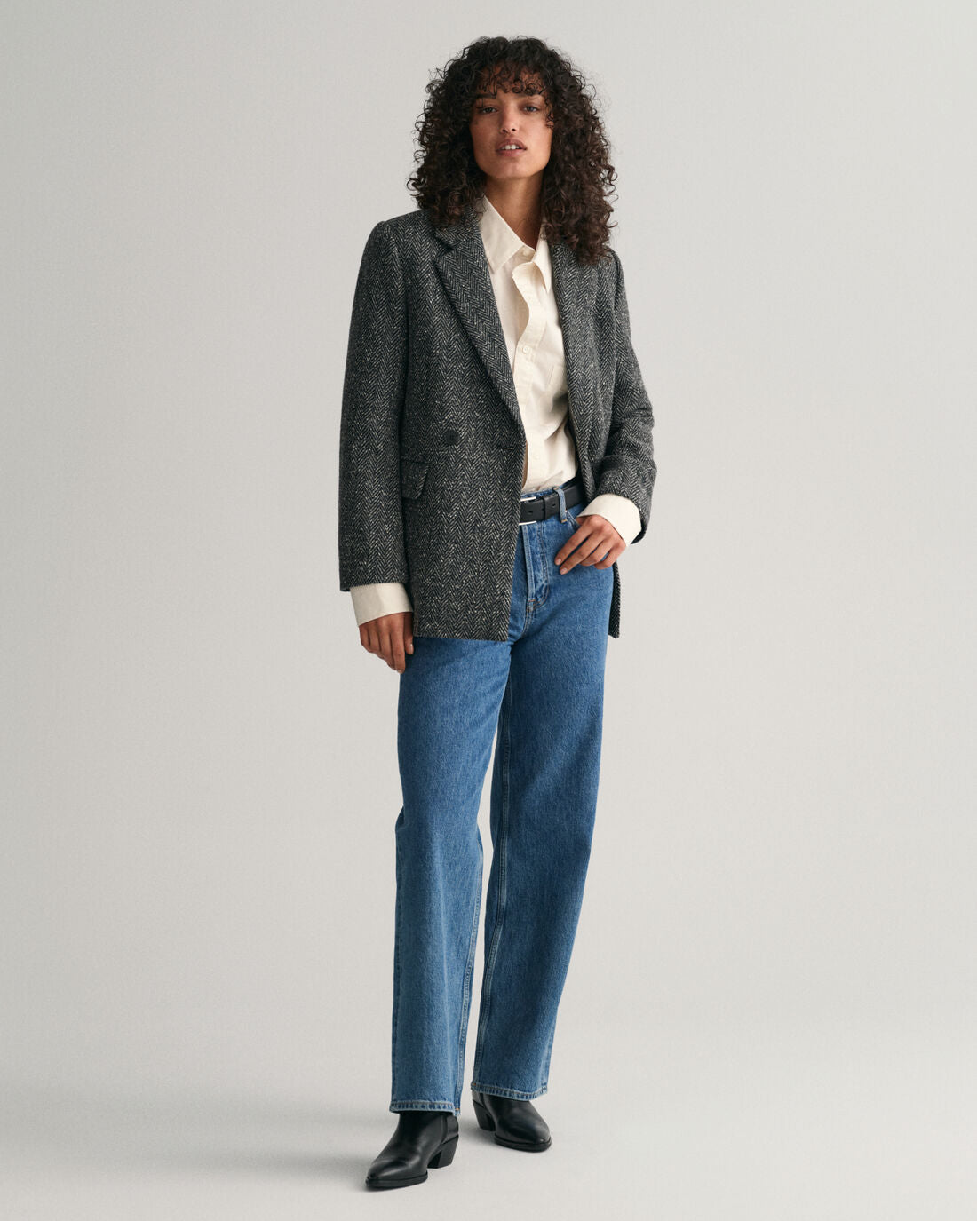 Regular Herringbone Blazer - Antracit Melange