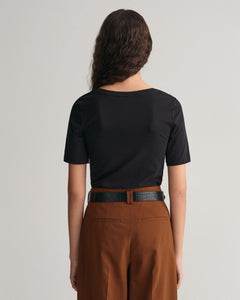Slim Cot/Ela Ss Scoop Neck Top - Black