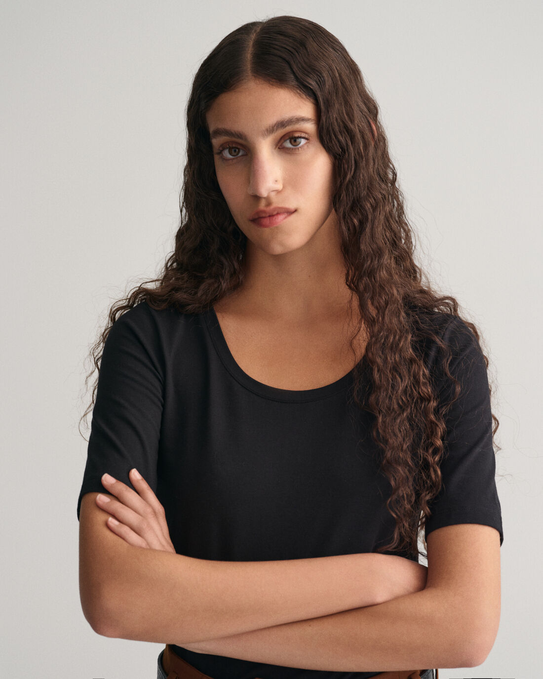 Slim Cot/Ela Ss Scoop Neck Top - Black