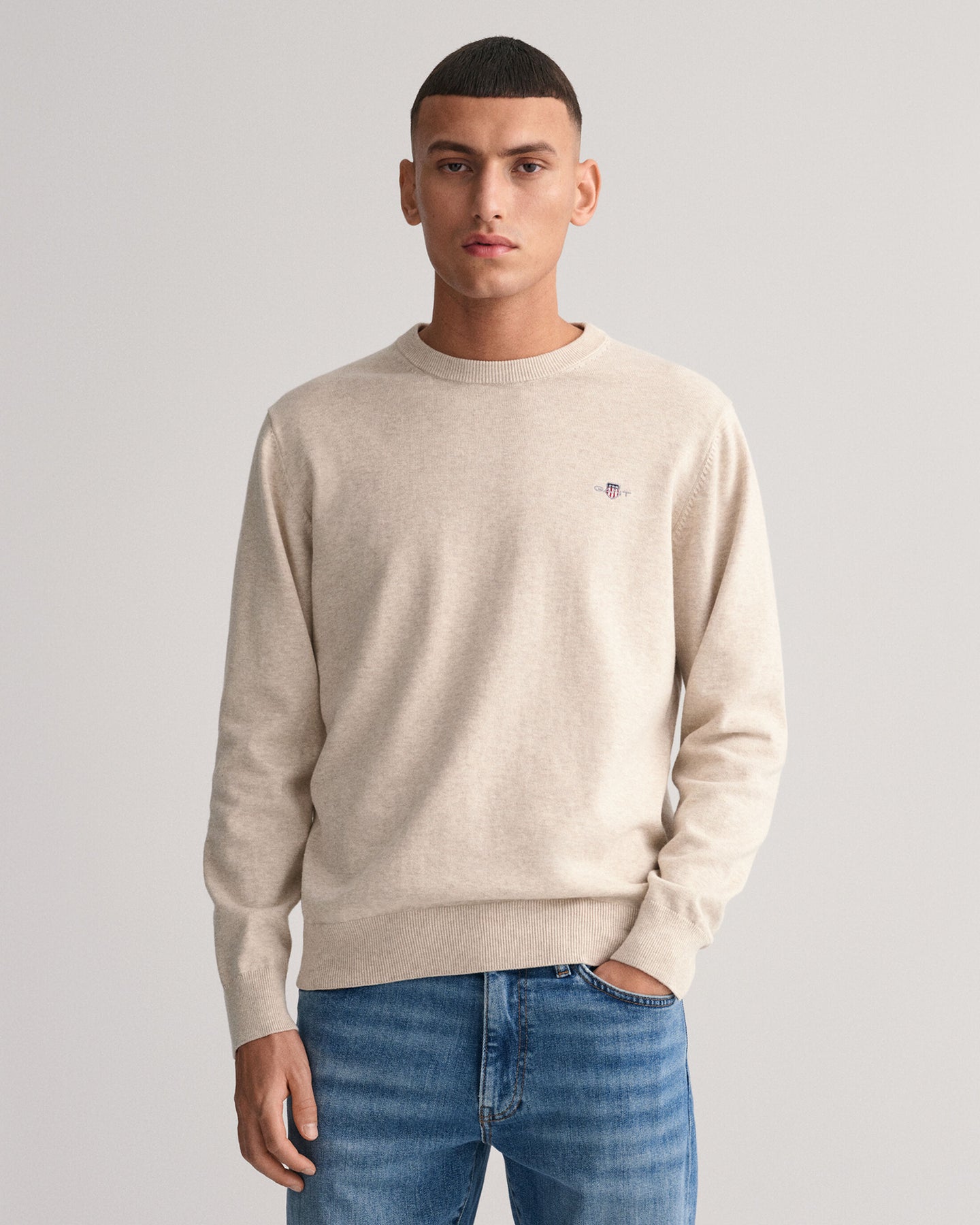 Classic Cotton C-Neck - Light Beige Melange