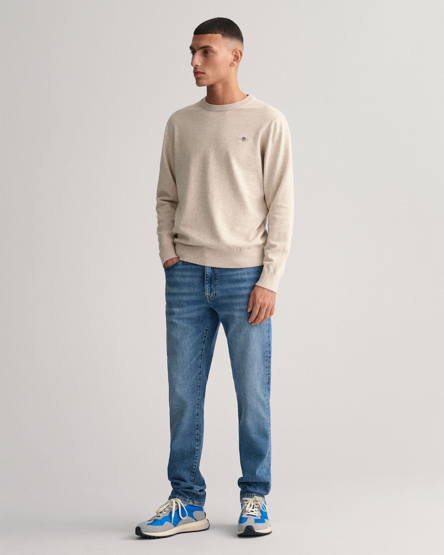 Classic Cotton C-Neck - Light Beige Melange