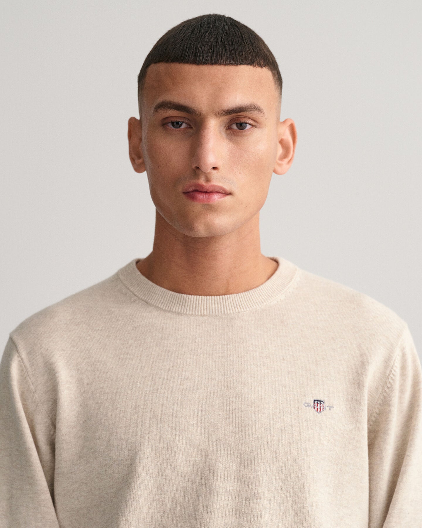 Classic Cotton C-Neck - Light Beige Melange