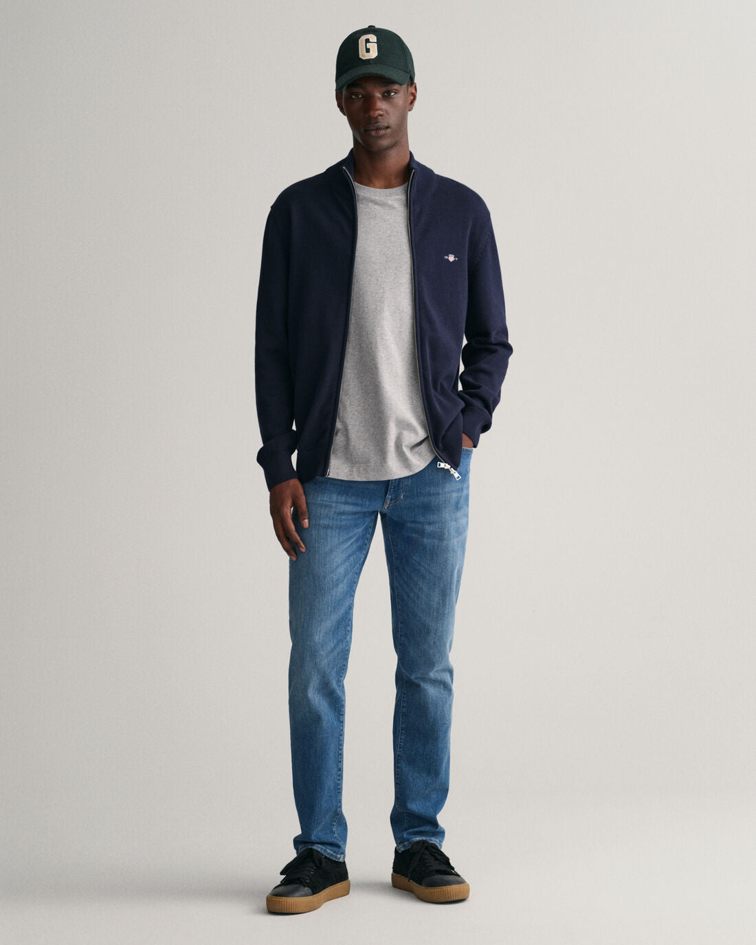 Casual Cotton Zip Cardigan - Evening Blue