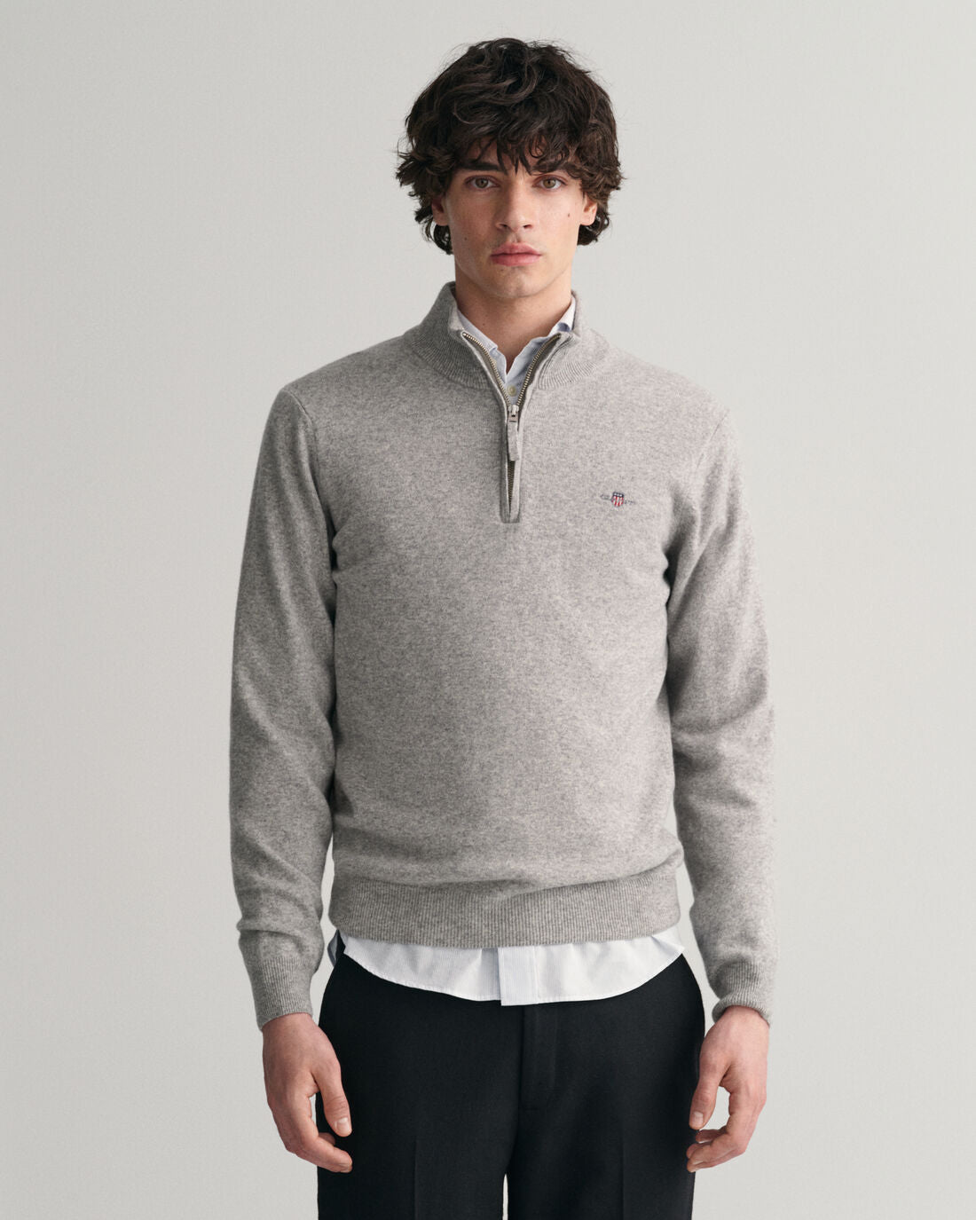Superfine Lambswool Half Zip - Grey Melange