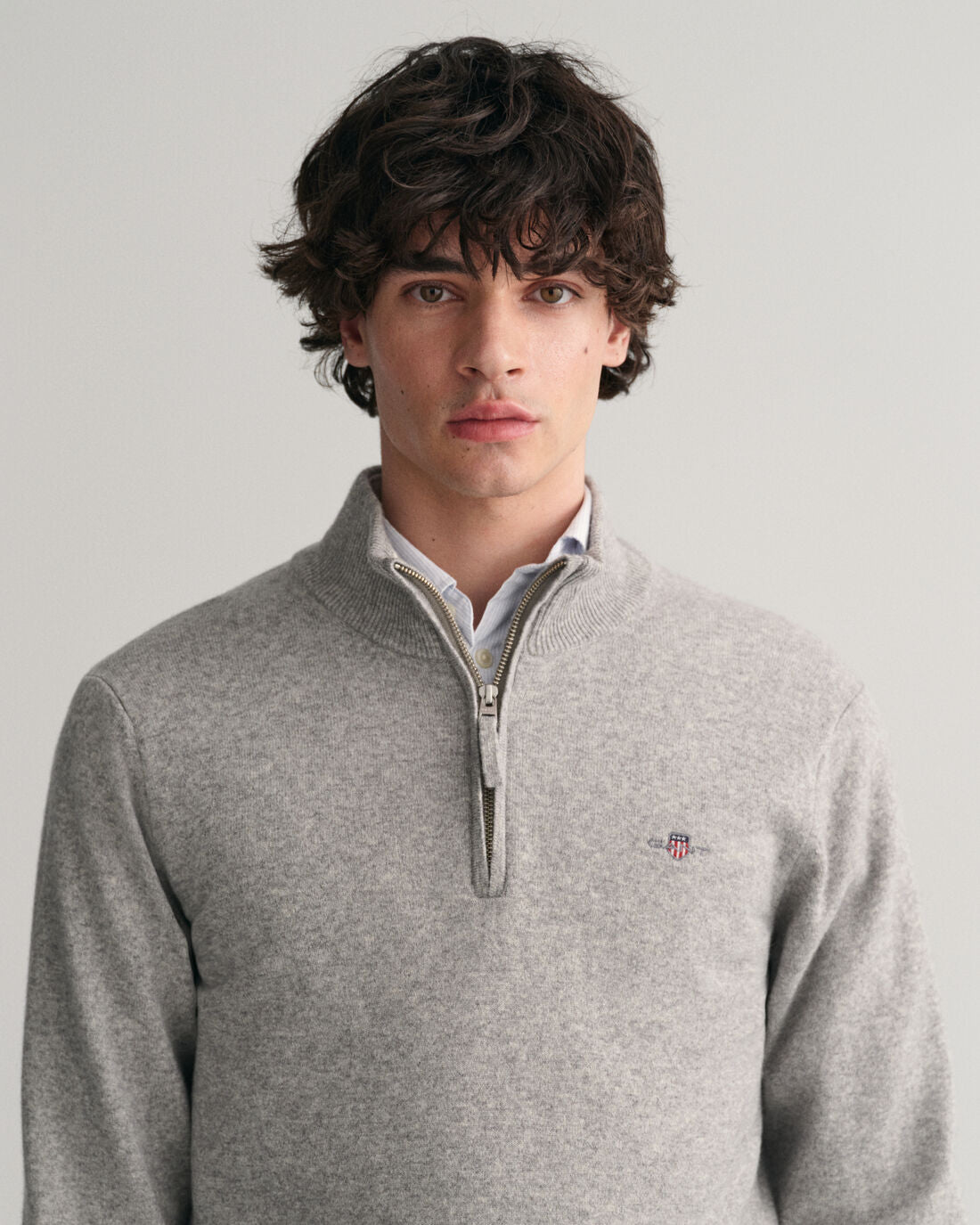 Superfine Lambswool Half Zip - Grey Melange