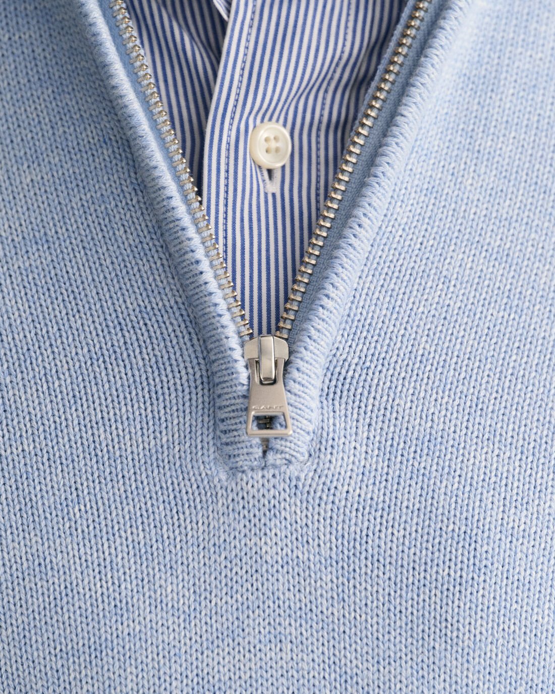Casual Cotton Halfzip - Light Blue Melange