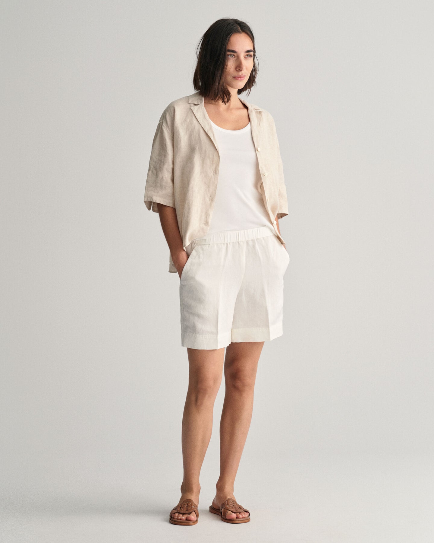 Rel Linen Blend Pull On Shorts - Eggshell