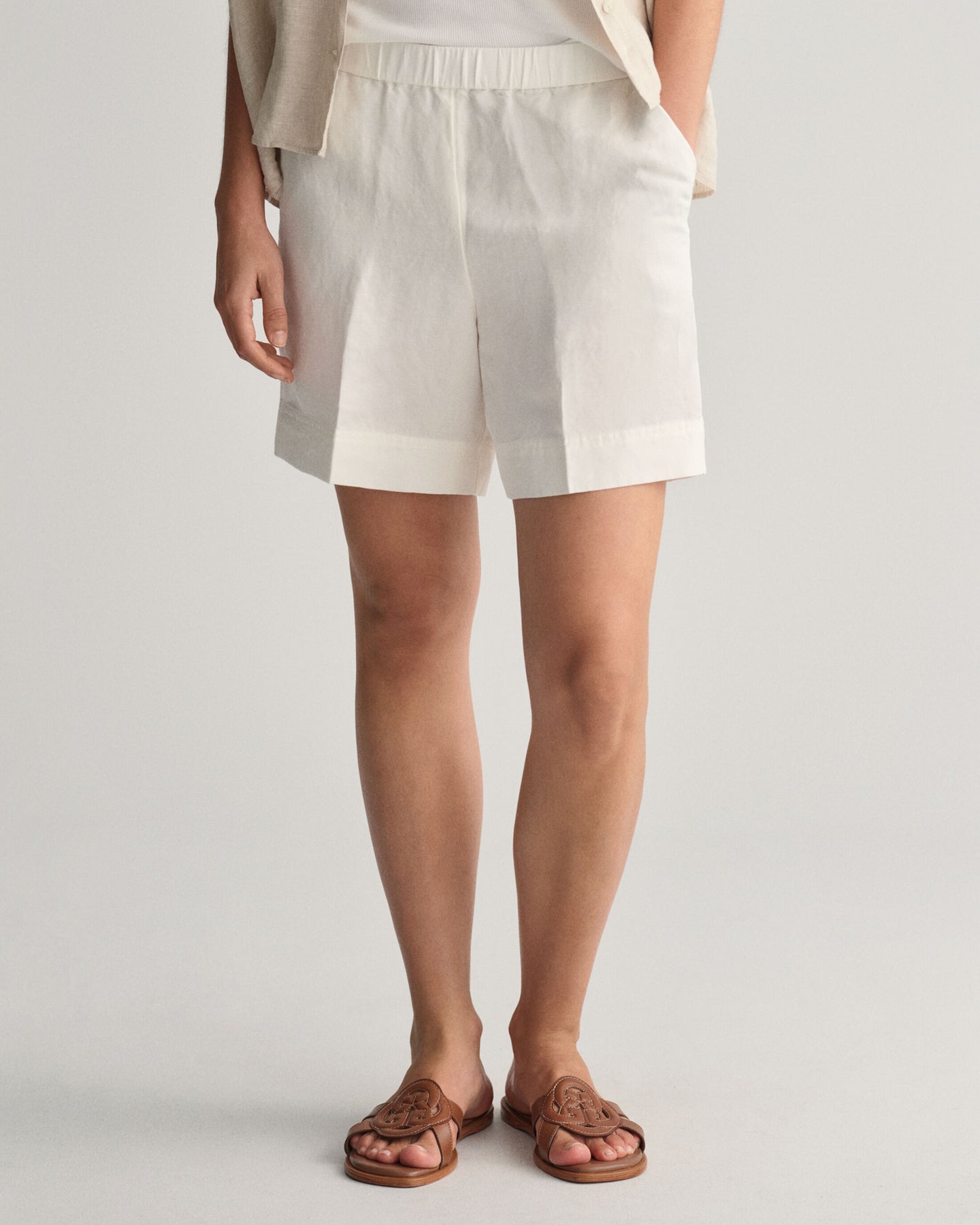 Rel Linen Blend Pull On Shorts - Eggshell