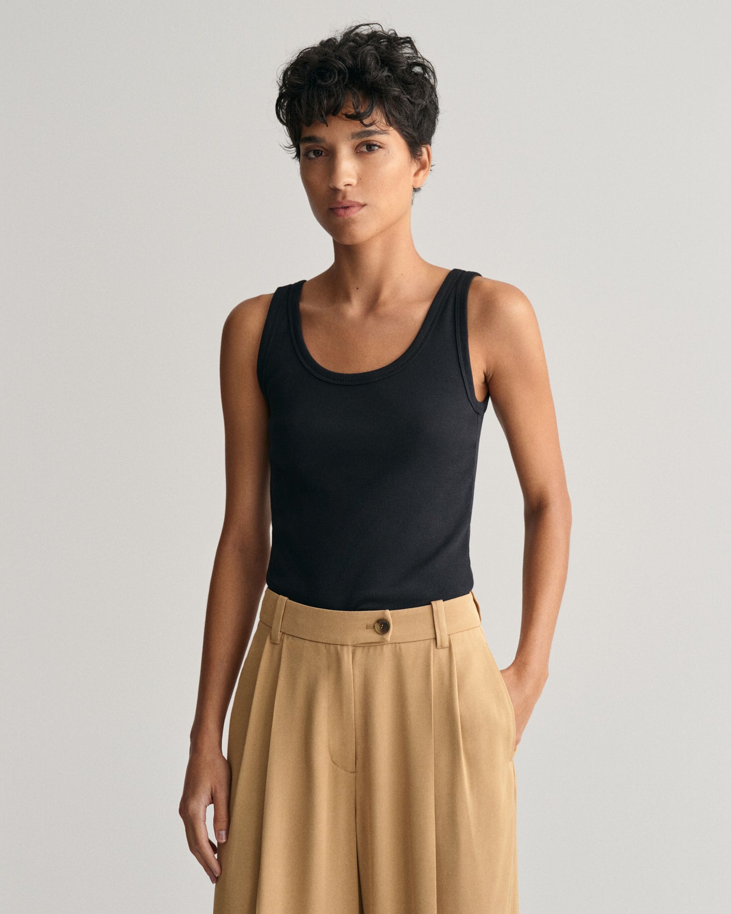 Slim Ribbed Tank Top - Black