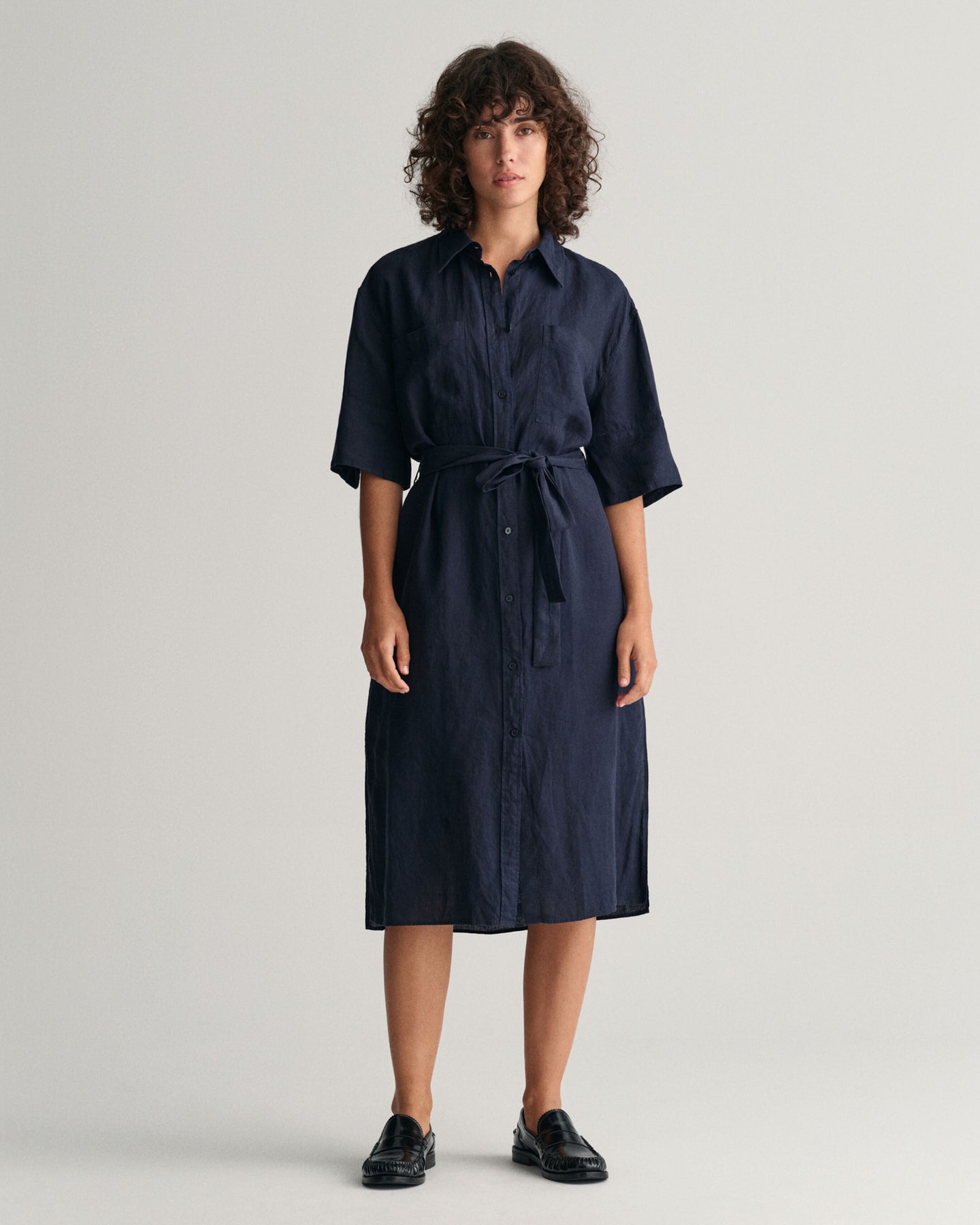 Rel Linen Ss Shirt Dress - Evening Blue