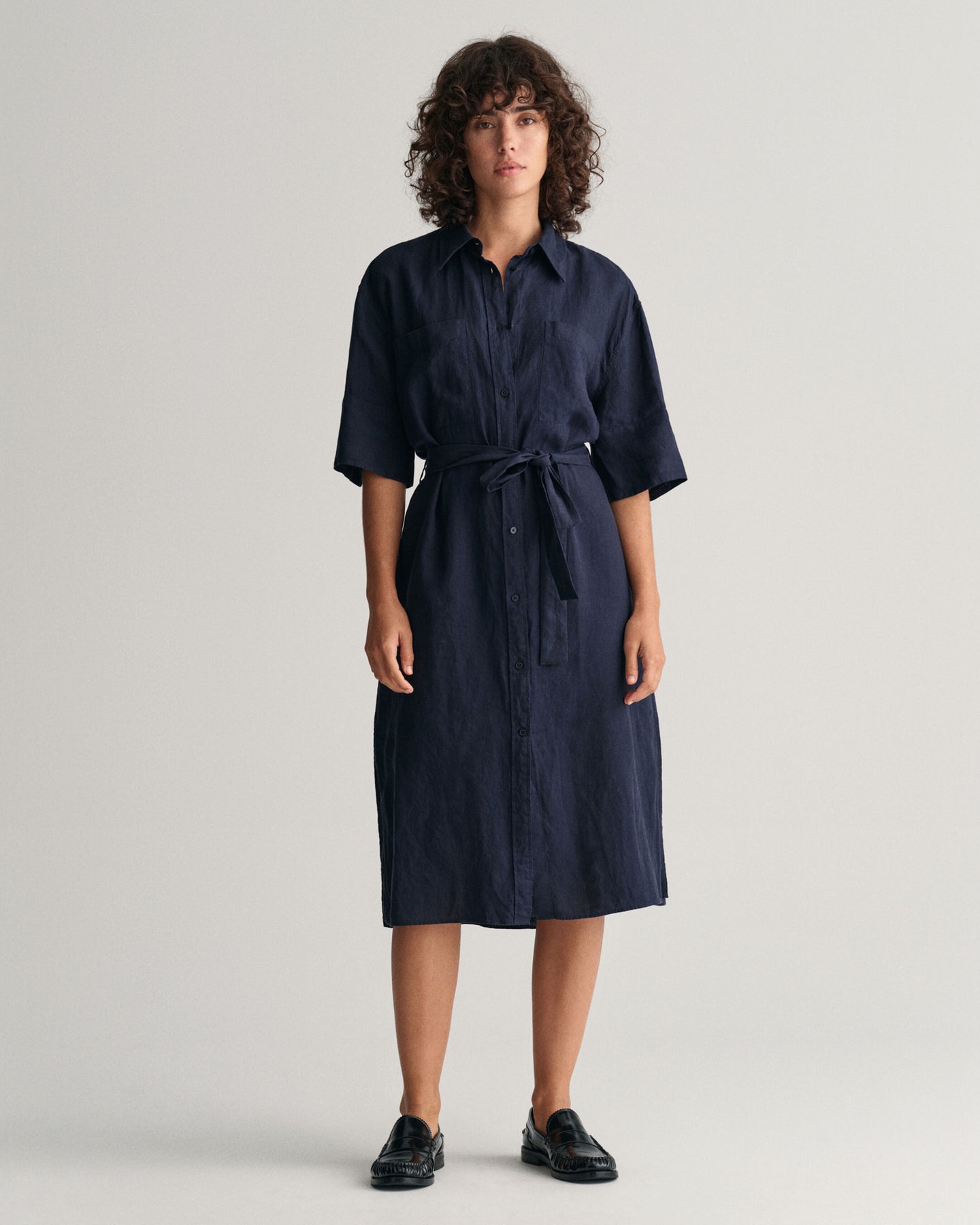 Rel Linen Ss Shirt Dress - Evening Blue