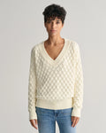 Textured Knit V-Neck - Cream