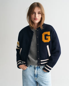 Gant Varsity Knitted Jacket - Evening Blue