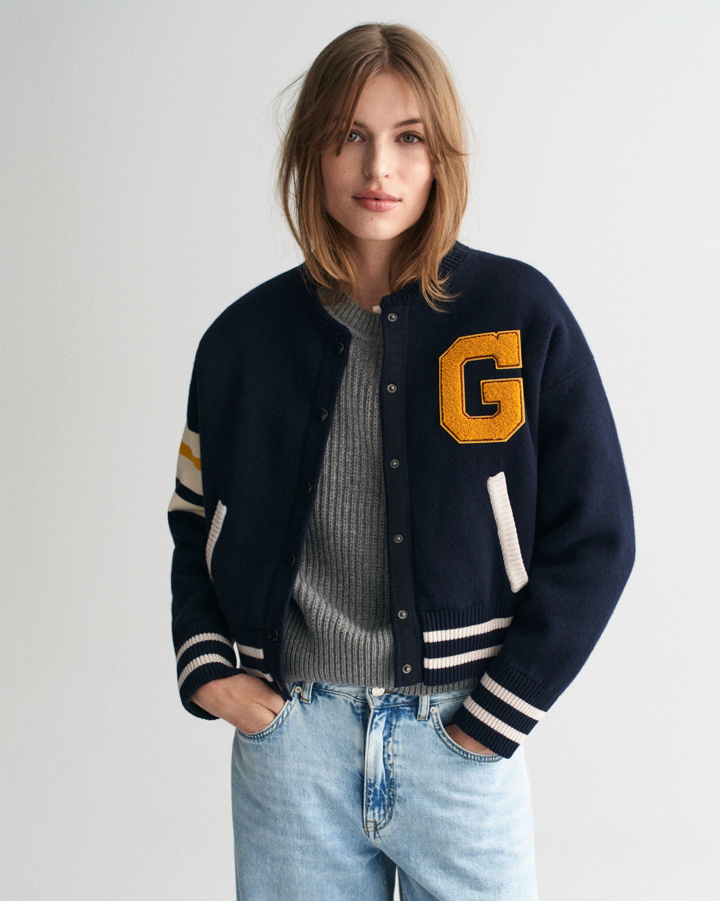 Gant Varsity Knitted Jacket - Evening Blue