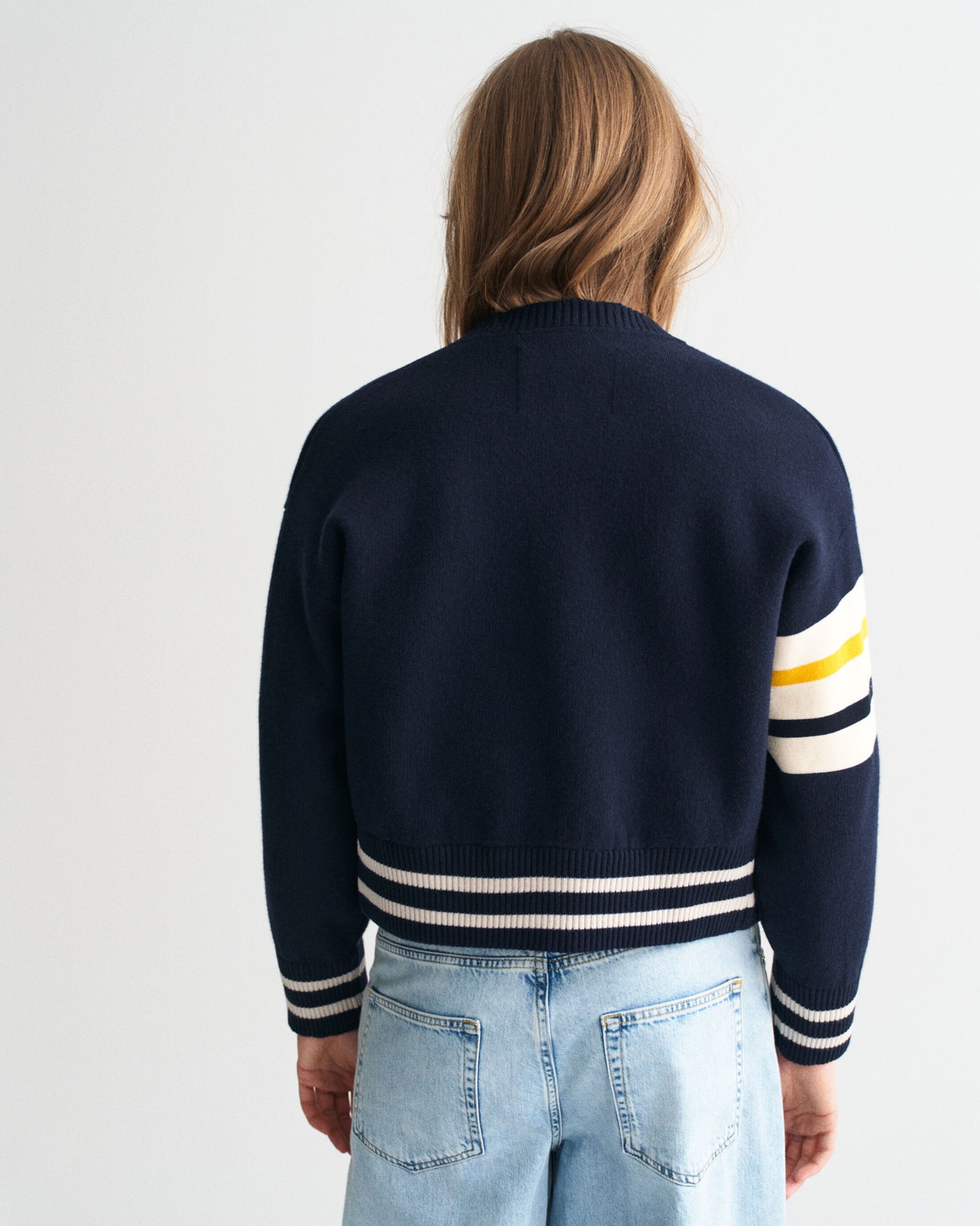 Gant Varsity Knitted Jacket - Evening Blue