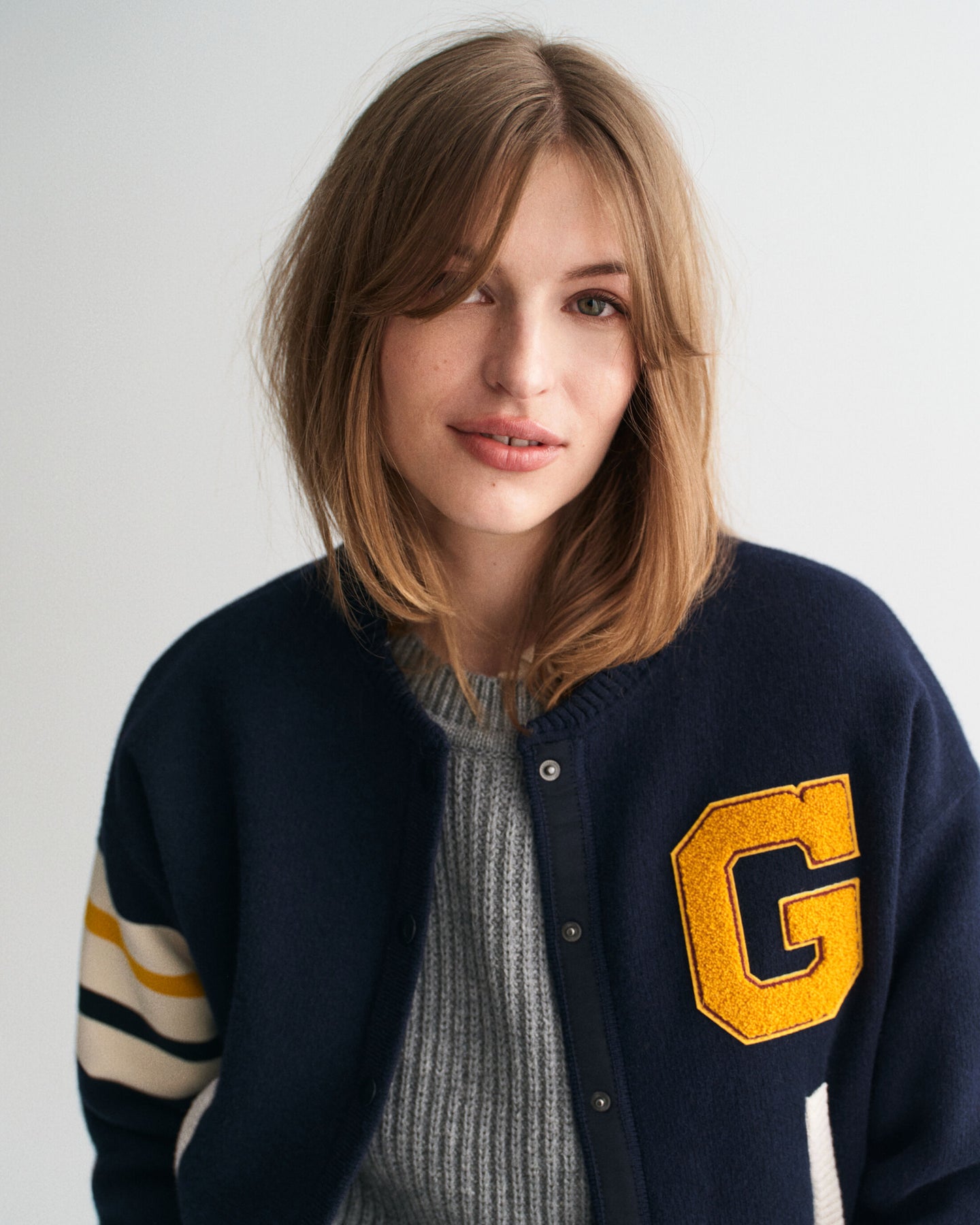 Gant Varsity Knitted Jacket - Evening Blue