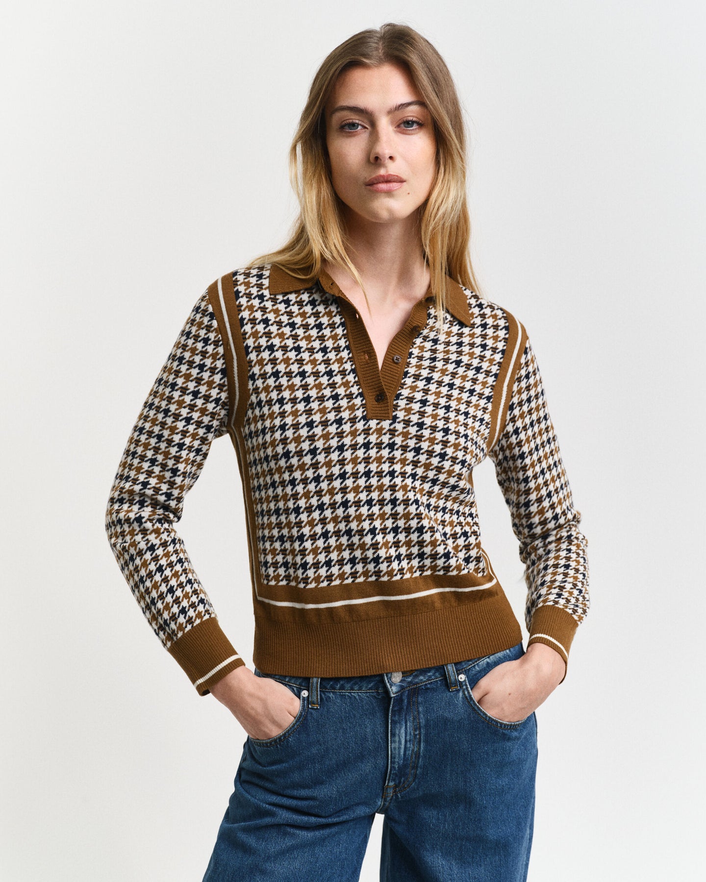 Houndstooth Jacquard Polo - Cacao