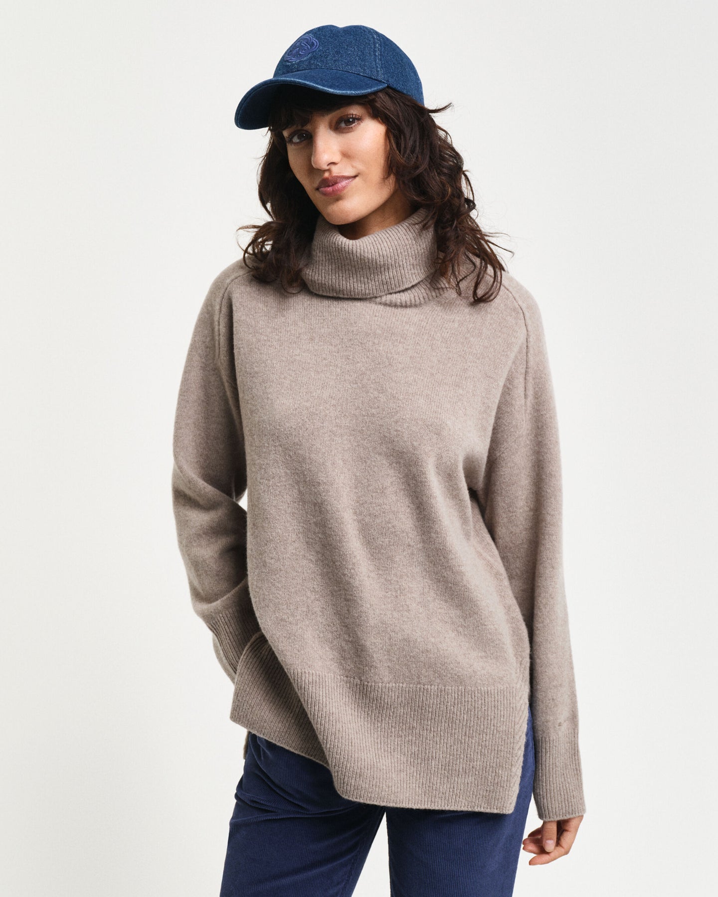 Herringbone Detail Rollneck - Warm Grey