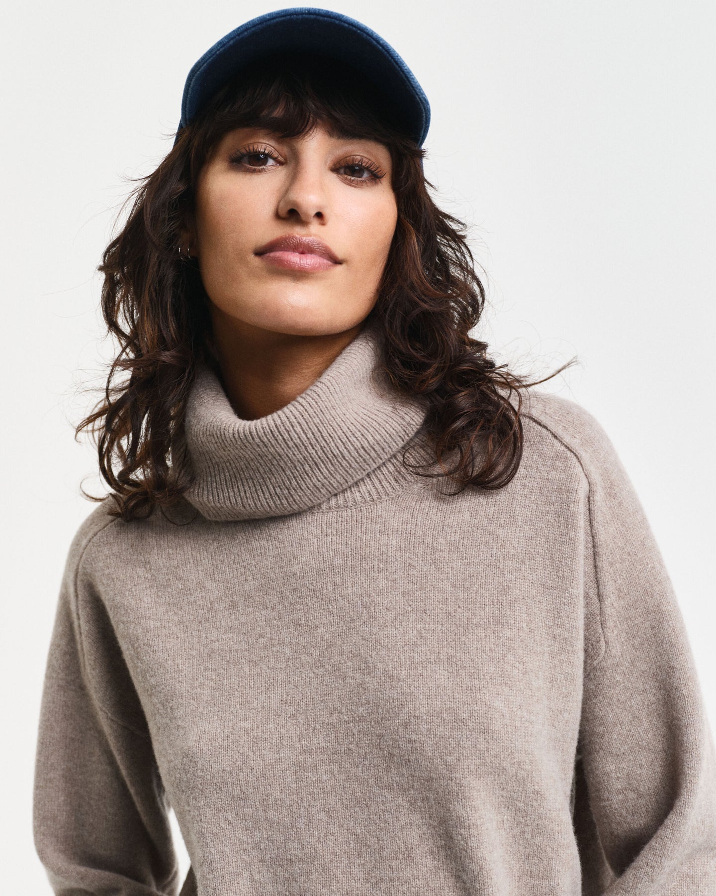 Herringbone Detail Rollneck - Warm Grey