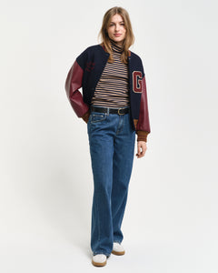 Slim Striped Rib Turtleneck - Caramel Beige