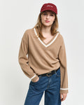 Superfine Lambswool Cont V-Neck - Caramel Beige