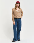 Superfine Lambswool Cont V-Neck - Caramel Beige