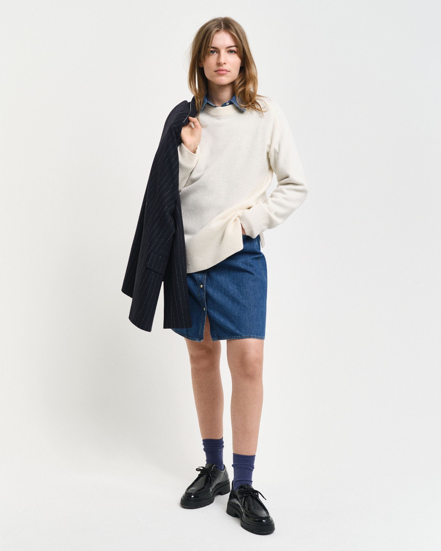 Herringbone Detail C-Neck - Cream