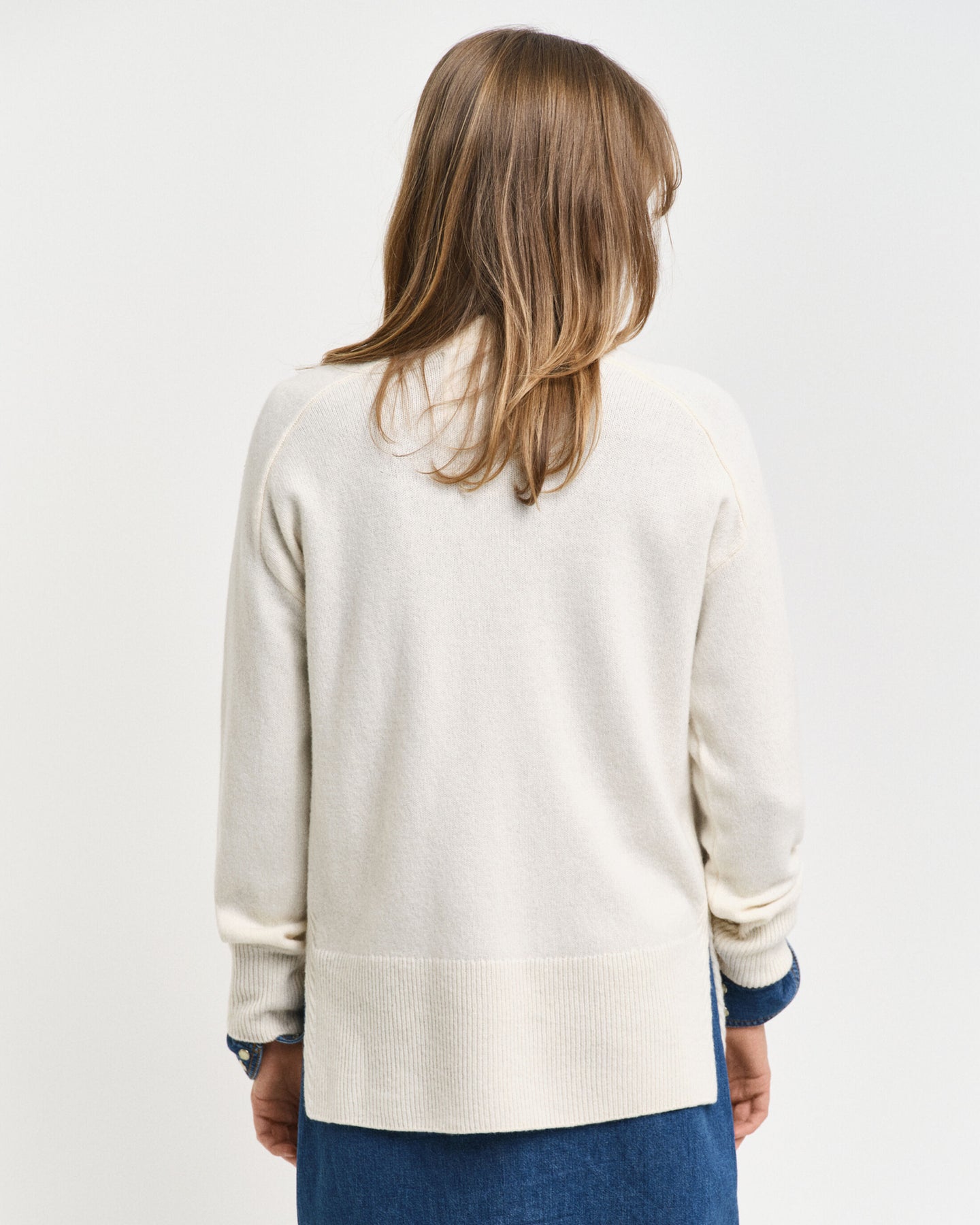Herringbone Detail C-Neck - Cream