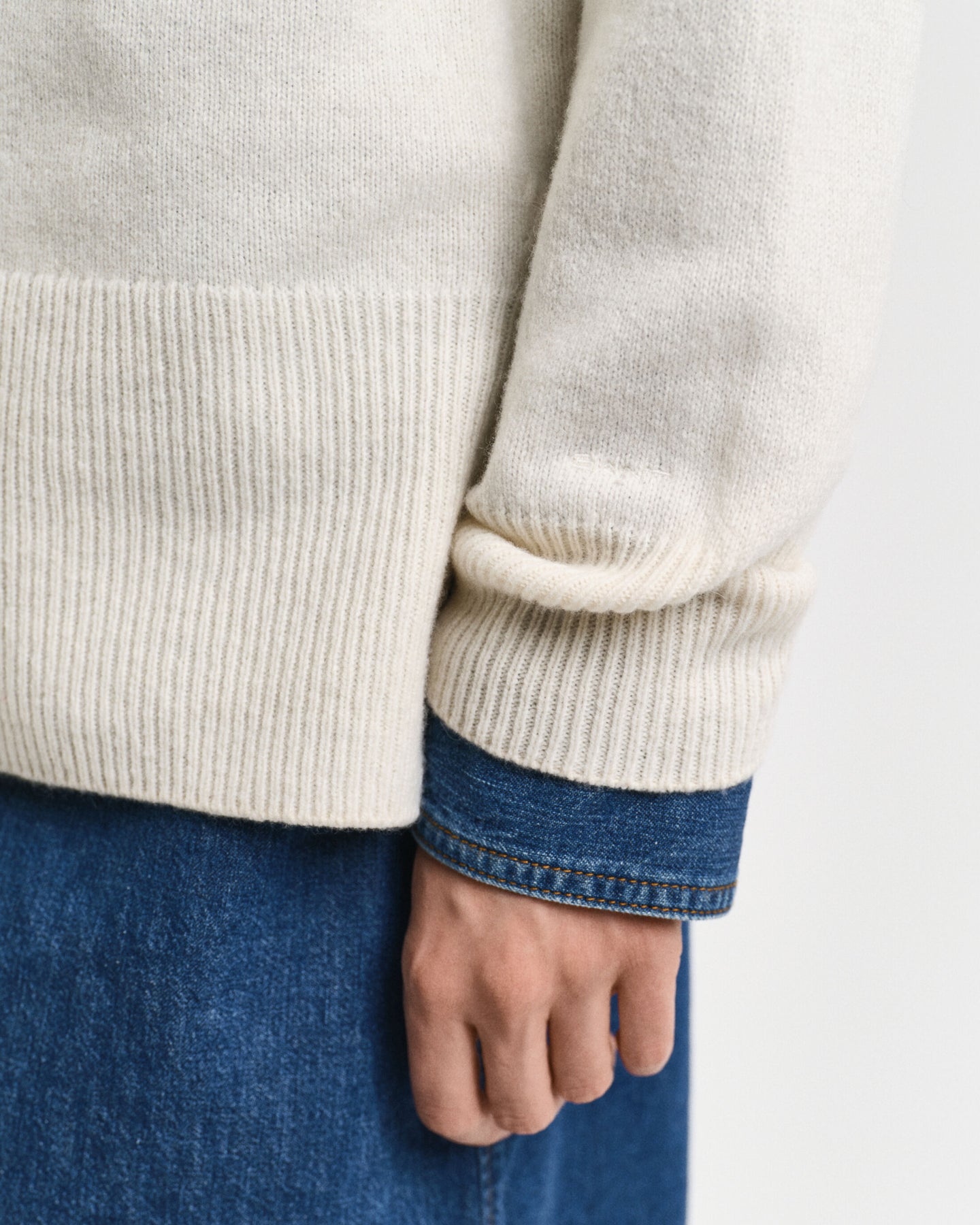 Herringbone Detail C-Neck - Cream