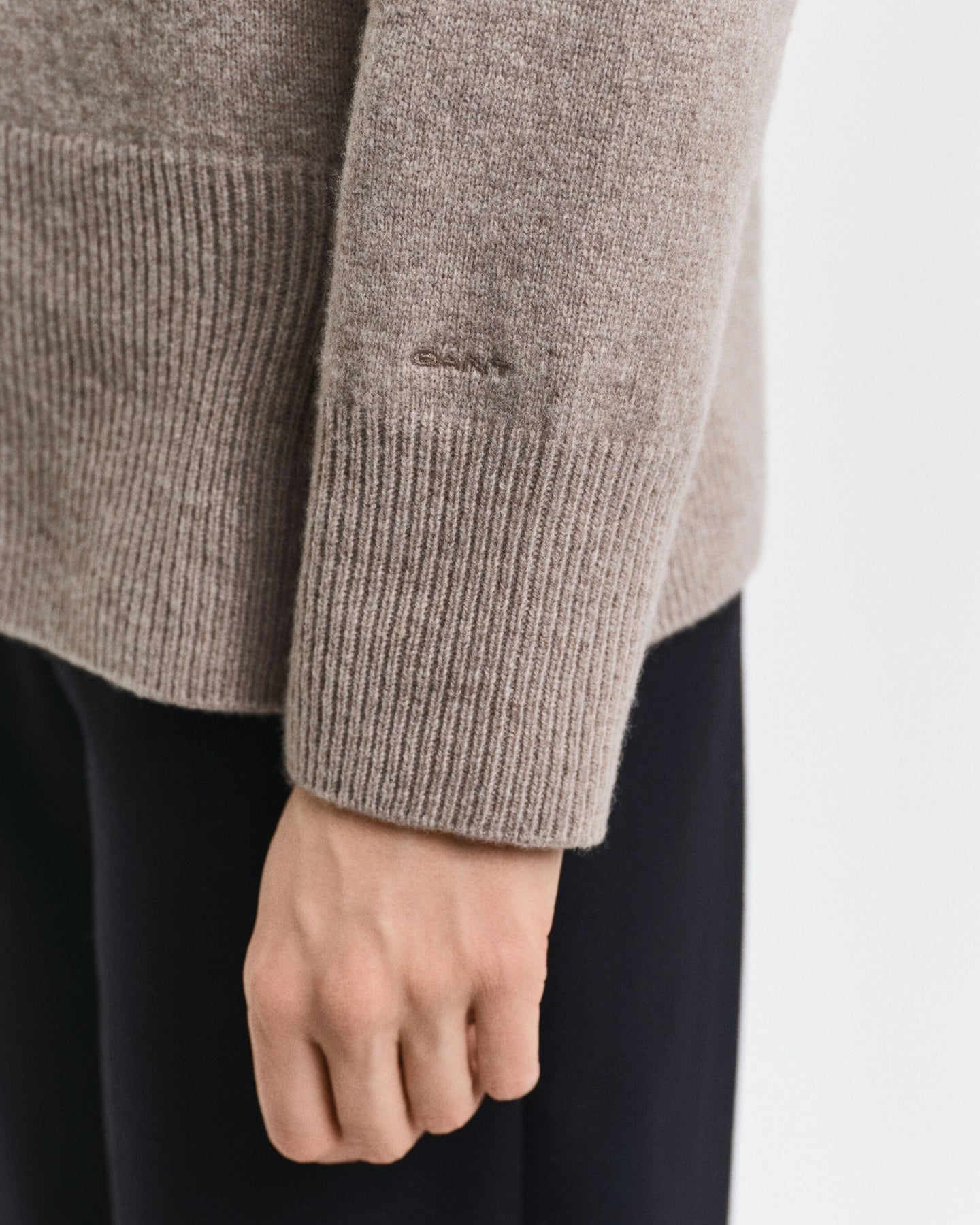 Herringbone Detail C-Neck - Warm Grey